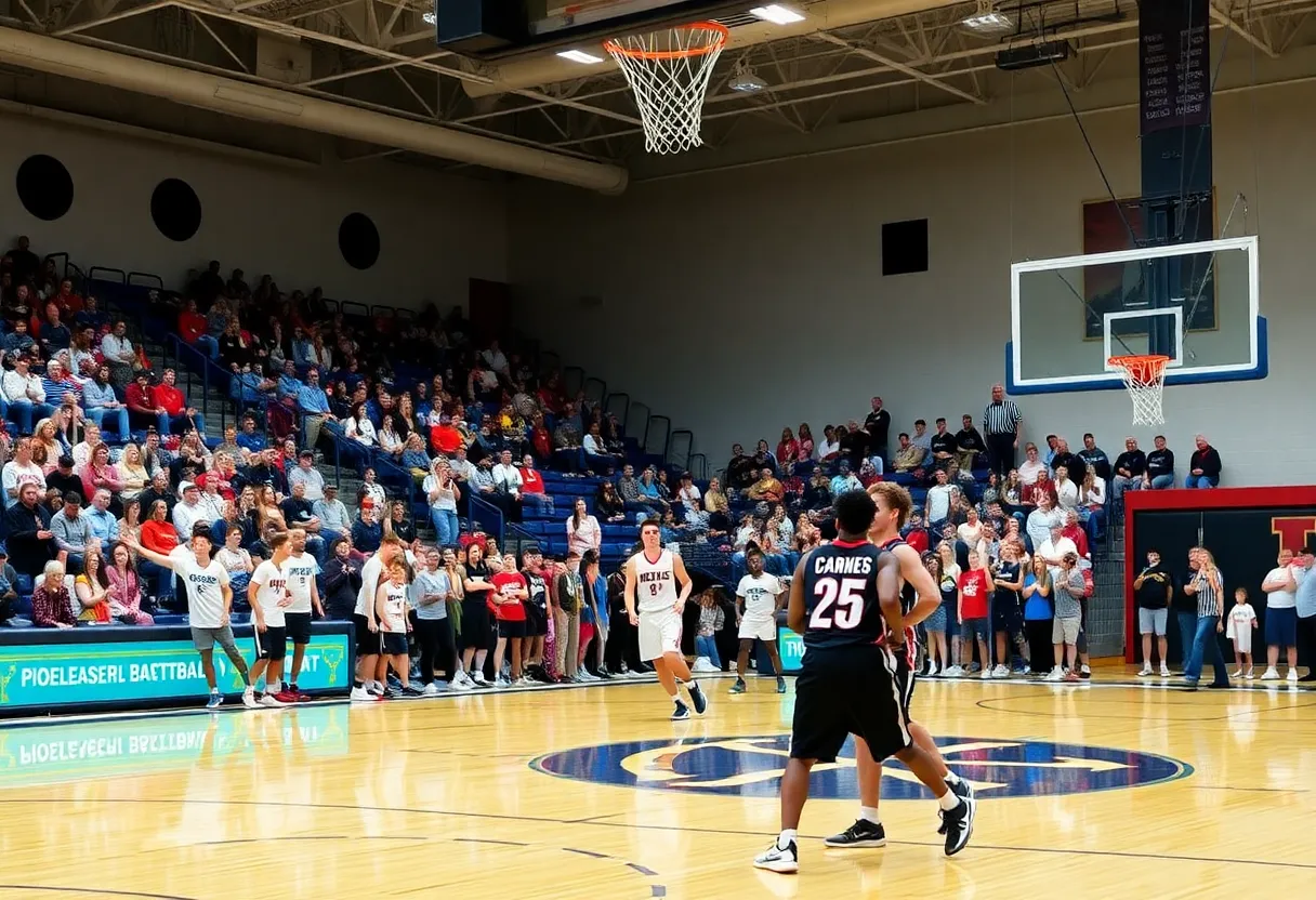 Fans cheering at a South Carolina high school basketball game.