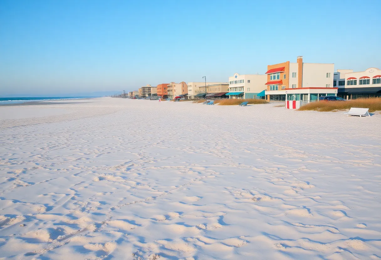 Deserted beach view of Tybee Island during winter