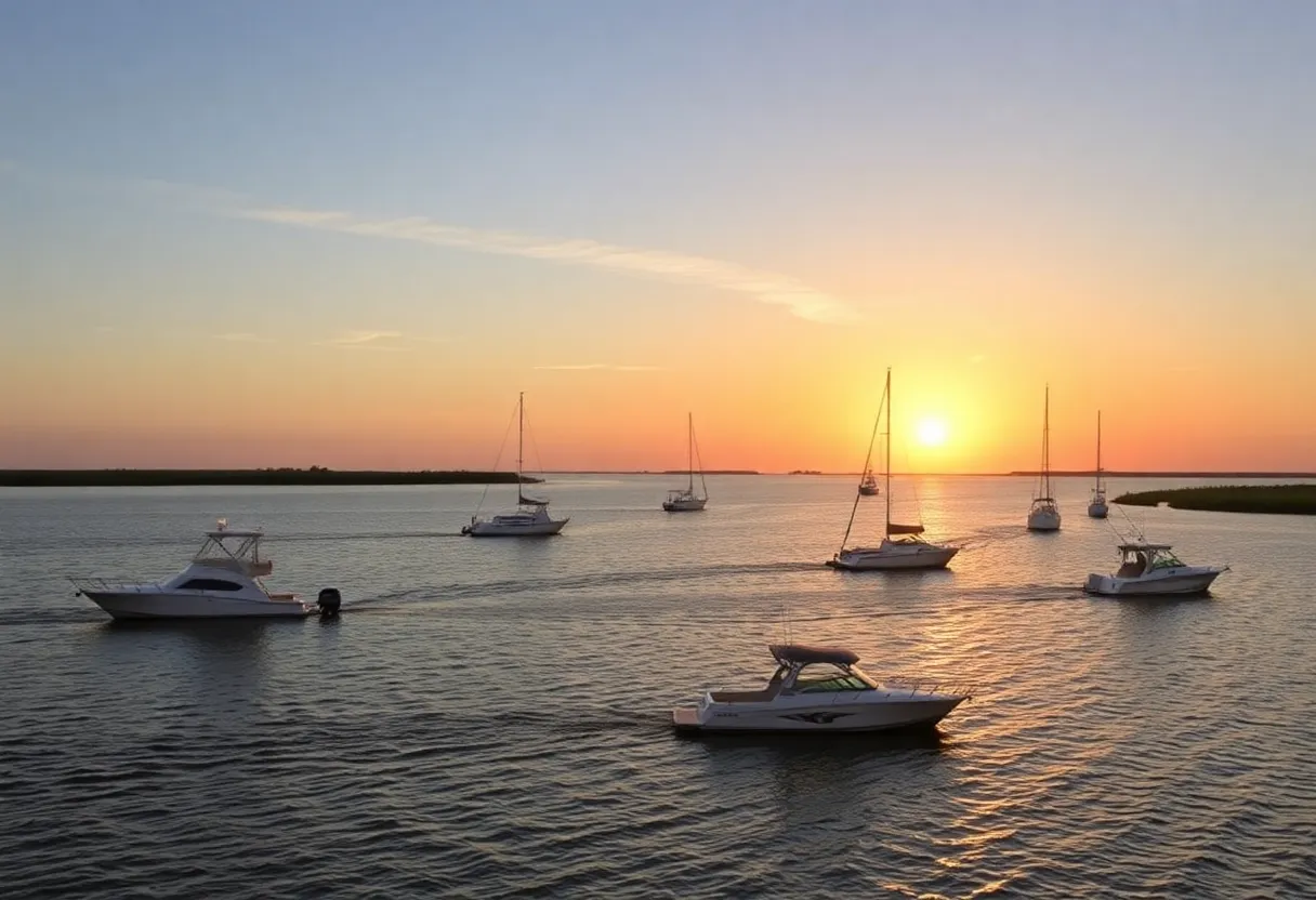 Scenic Beaufort County waterways with boats highlighting safety practices.