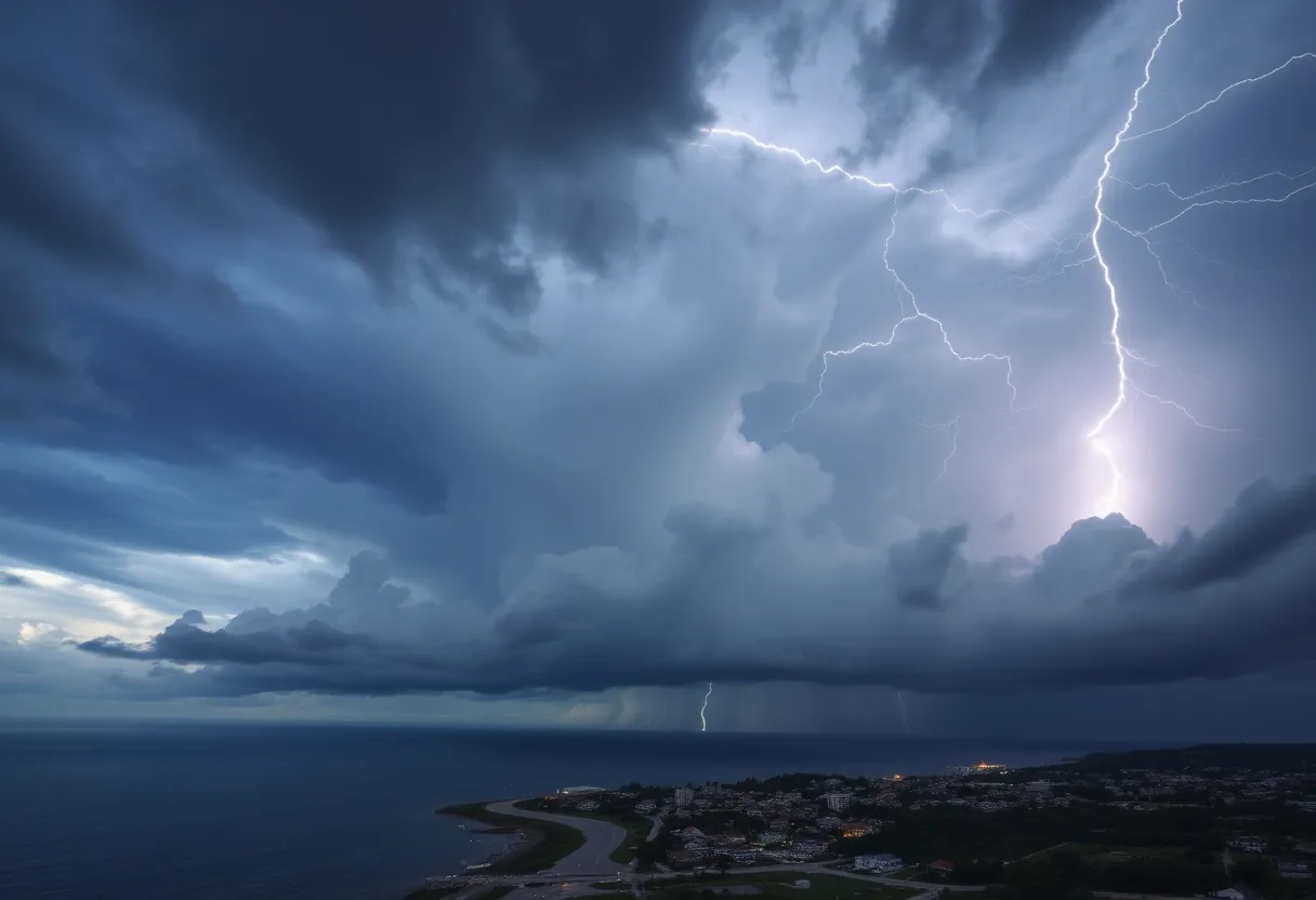 Storm clouds over Beaufort, South Carolina during severe weather alerts