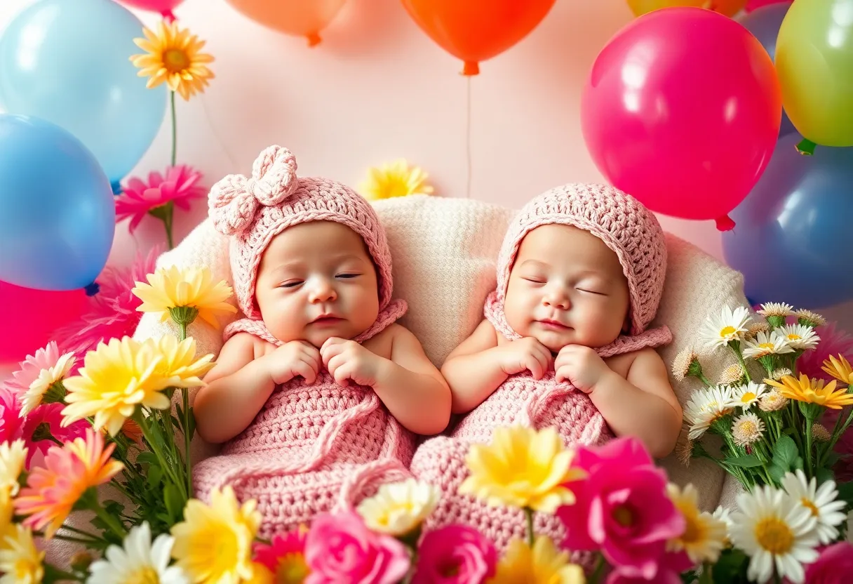 Newborn babies in crocheted outfits celebrating St. Patrick's Day in Beaufort.