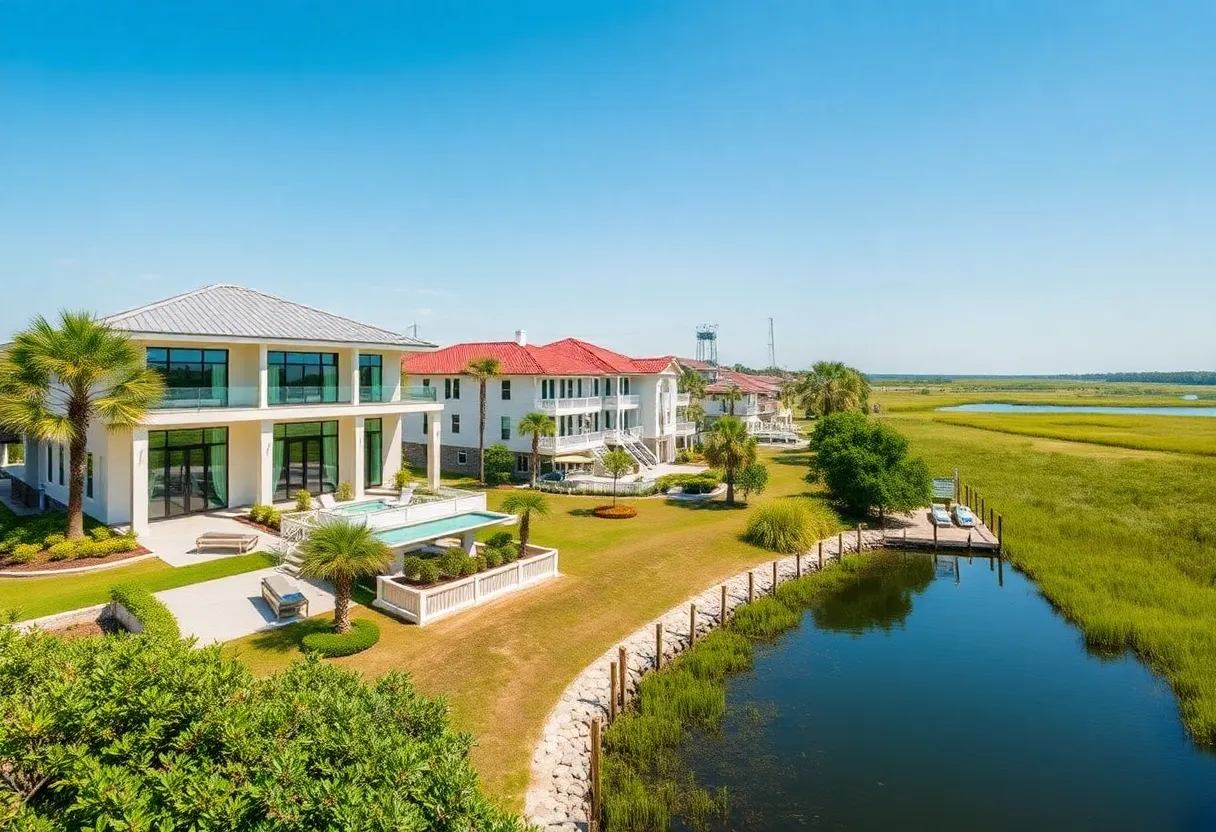 View of exquisite waterfront properties for sale in Beaufort County