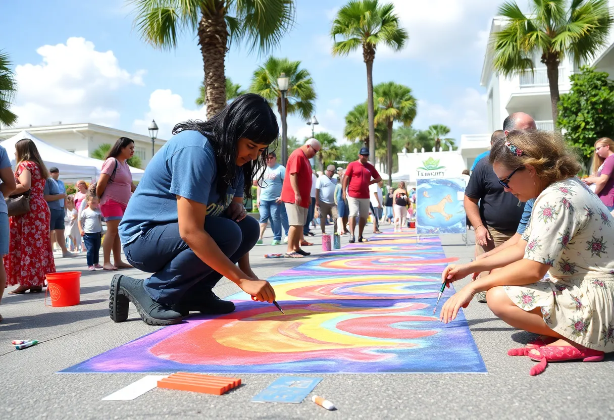 Artists creating chalk art at Beaufort Chalk Art Festival