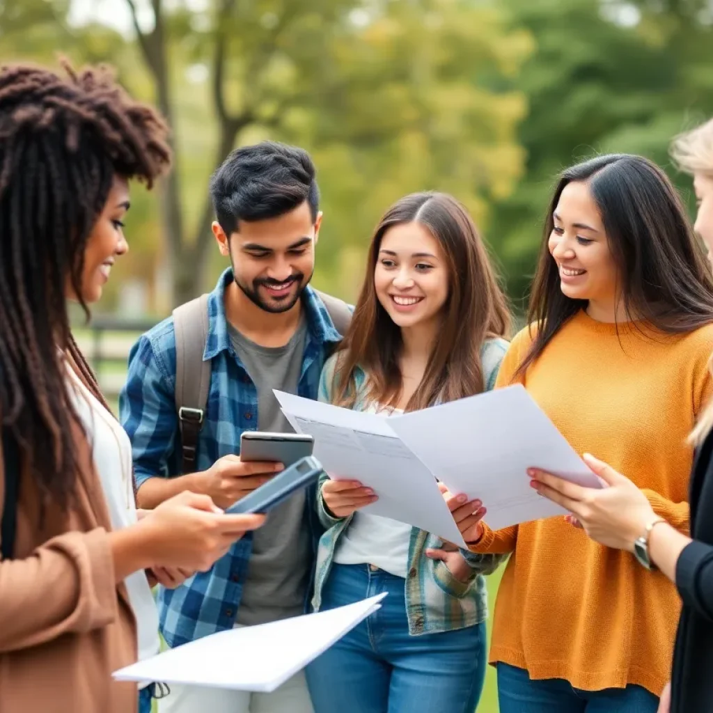 Young graduates discussing financial strategies outdoors