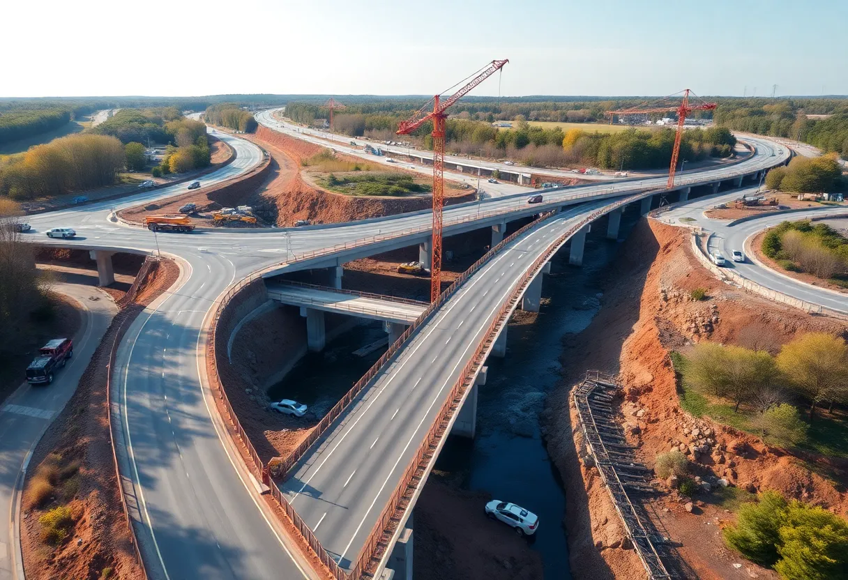 Construction of Highway 278 renovation with a new bridge.