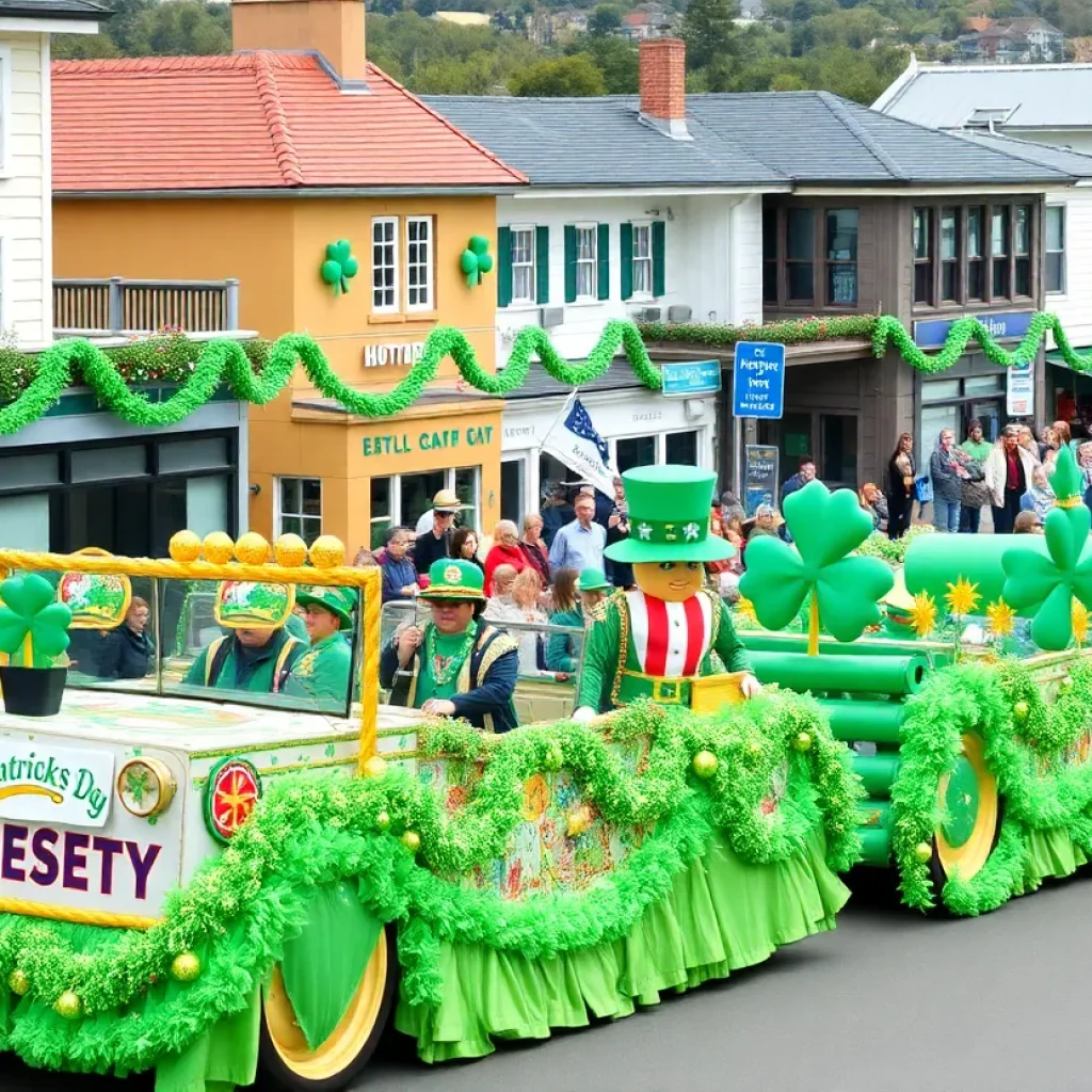 Crowd celebrating at the Hilton Head Island St. Patrick's Day Parade with green decorations