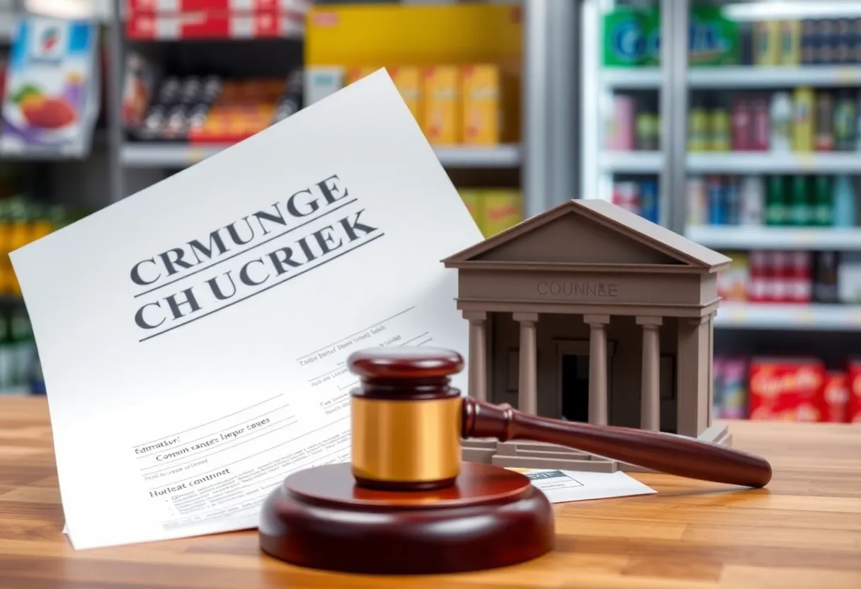 Legal document representing lottery fraud charges against a former employee