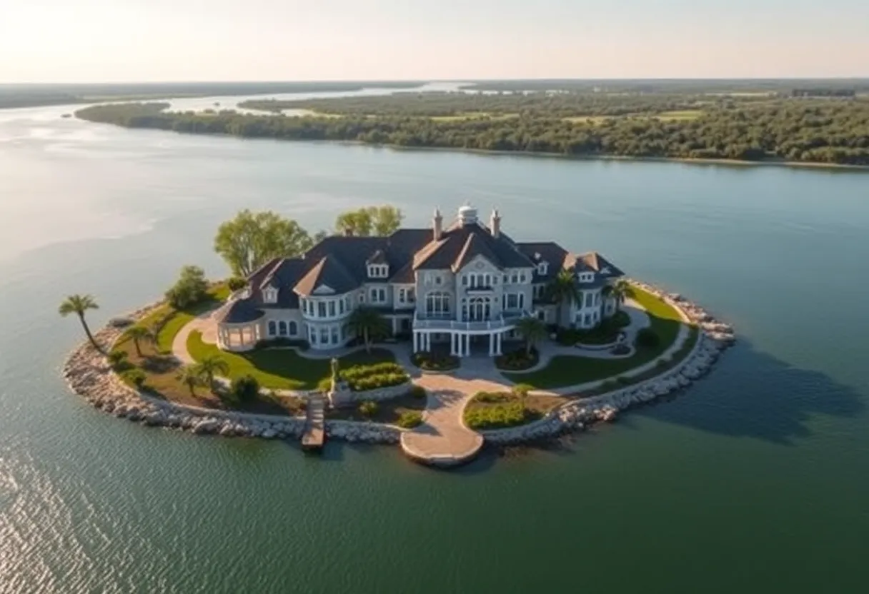 Aerial view of a luxury estate on a private island in Beaufort County
