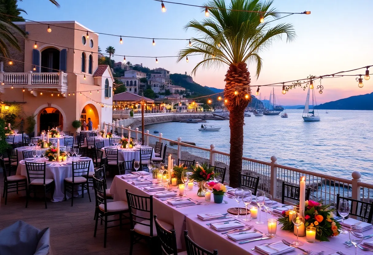 Dining setup for a Mediterranean-themed fundraiser event on Hilton Head Island