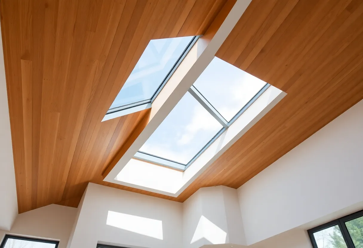 A beautiful roof featuring multiple skylights that illuminate the interior with natural light.