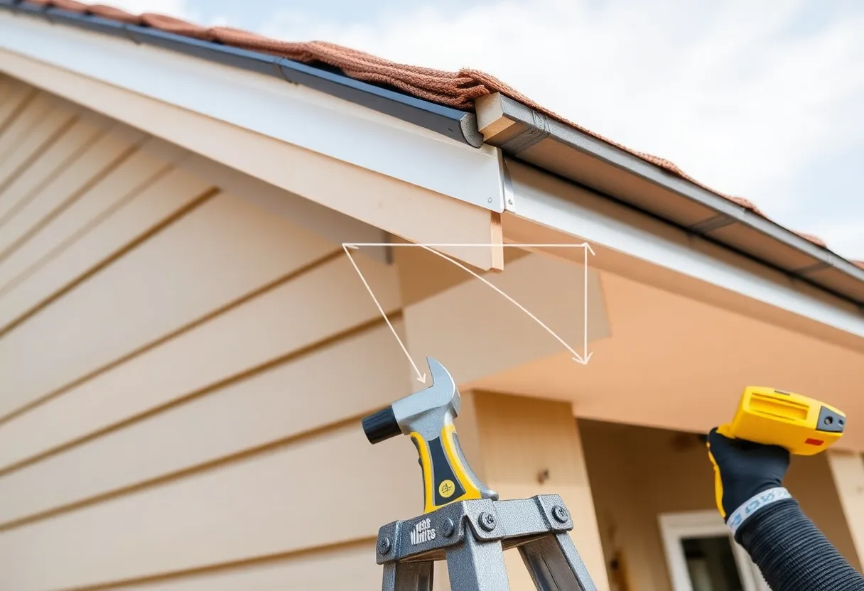 An illustration showing the steps of roof overhang installation