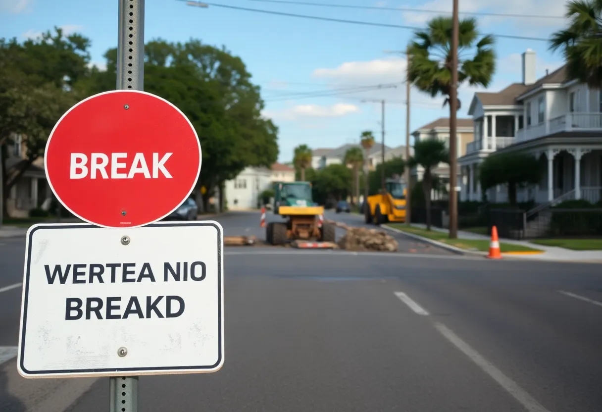 Construction on Ogeechee Road in Savannah with a boil water advisory sign