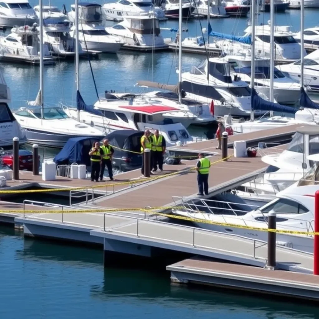 Emergency responders at Shelter Cove Marina following a gangway collapse.