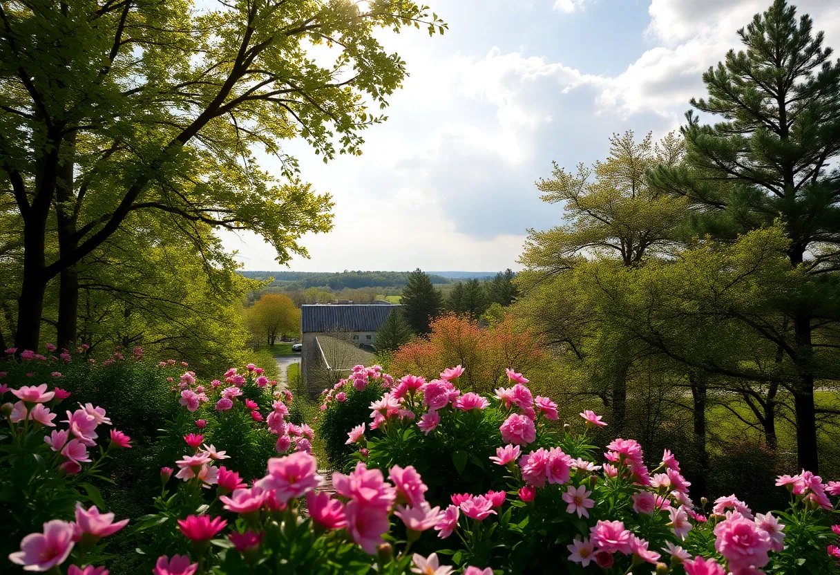 Beautiful spring scene in South Carolina with flowers and trees