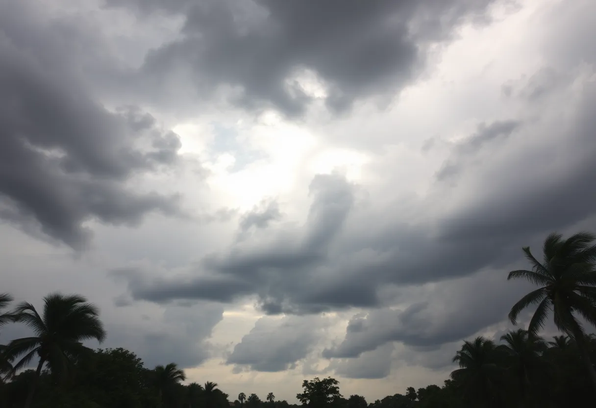 Dramatic view of a severe storm with dark clouds and strong winds