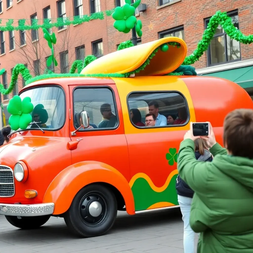 Oscar Mayer Wienermobile displayed during St. Patrick's Day celebrations in Hilton Head Island