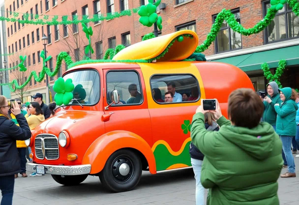 Oscar Mayer Wienermobile displayed during St. Patrick's Day celebrations in Hilton Head Island