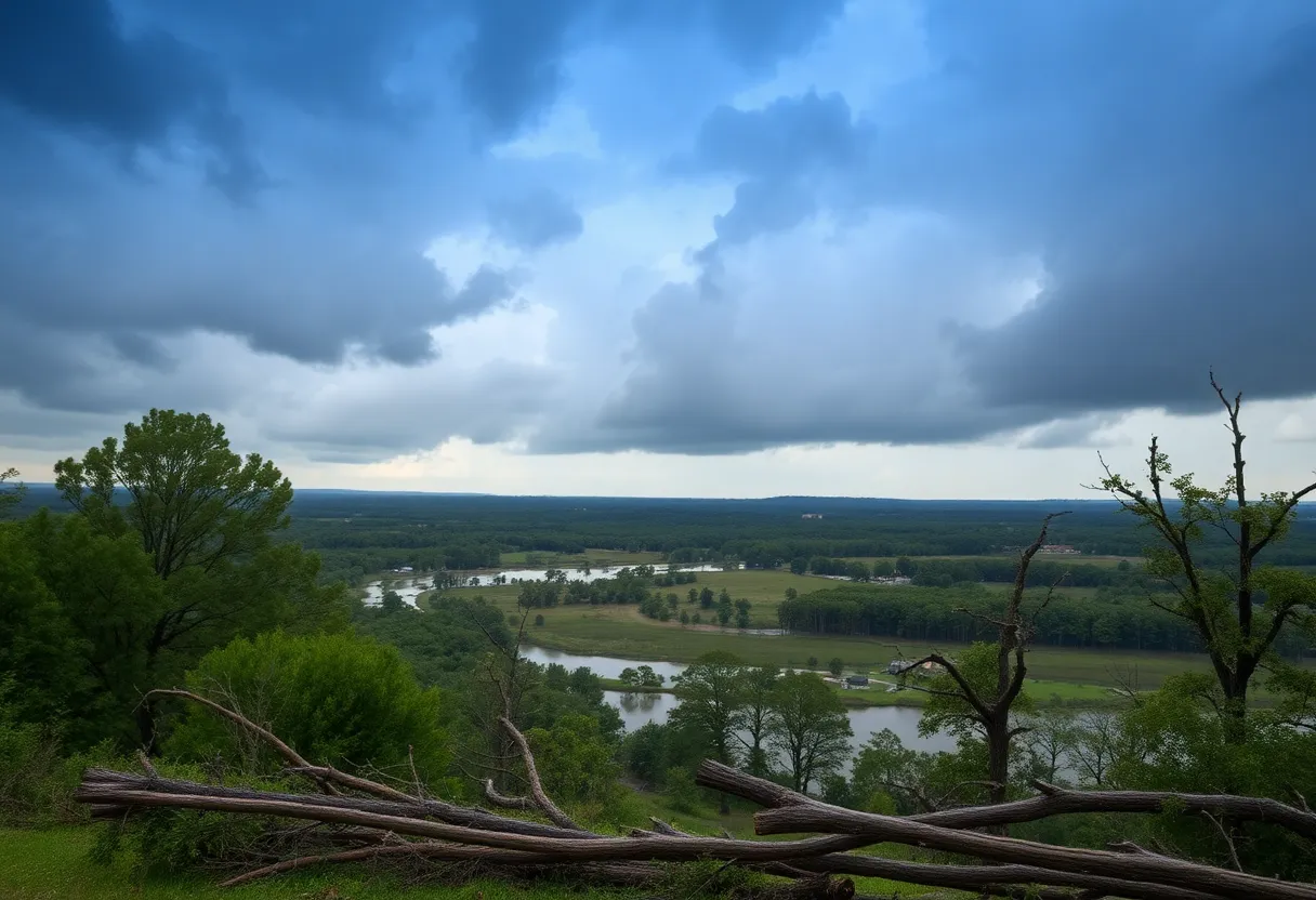 Stormy landscape in Arkansas showing the impact of severe weather.
