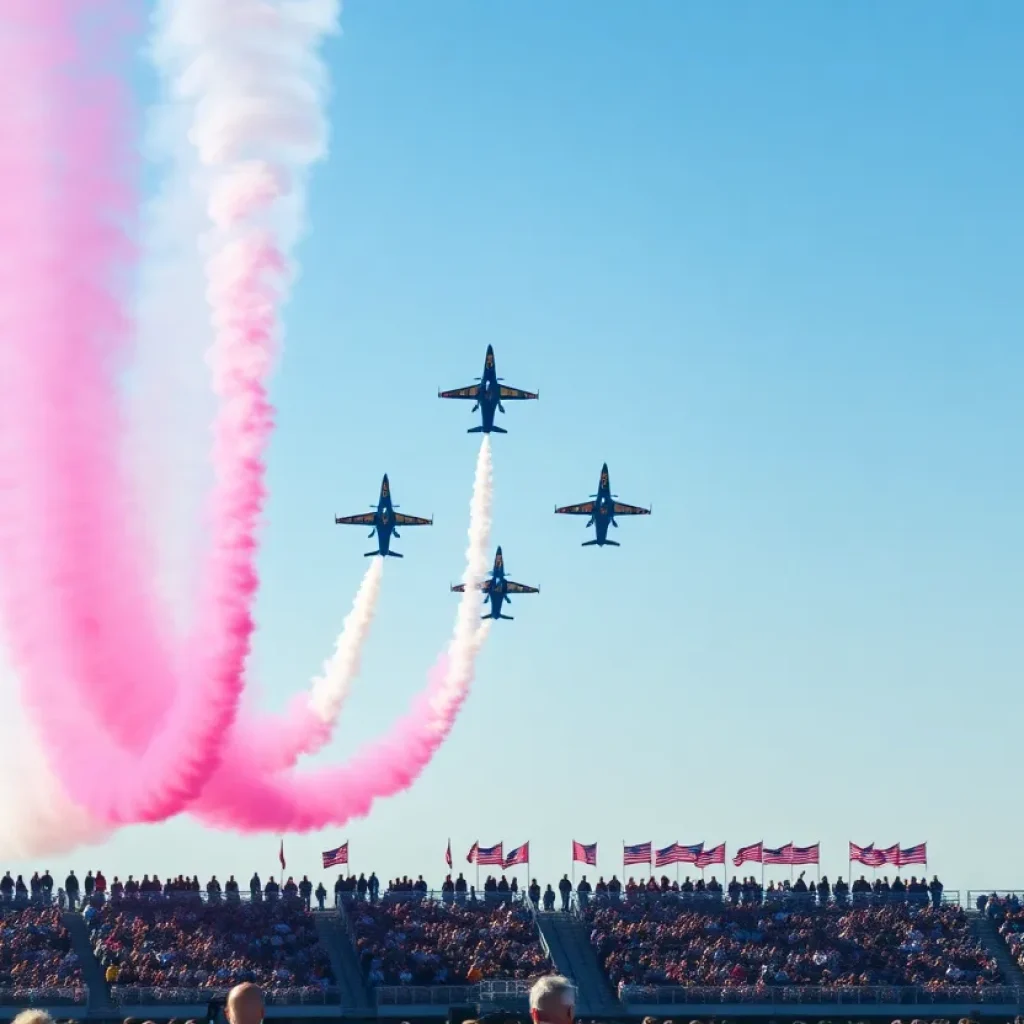 Aerial view of fighter jets performing at the Beaufort Air Show.