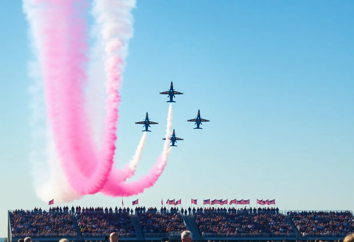 Aerial view of fighter jets performing at the Beaufort Air Show.