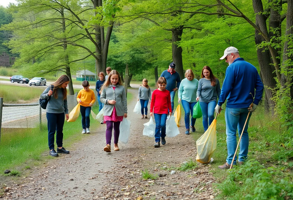 Families participating in a community clean-up event in Beaufort
