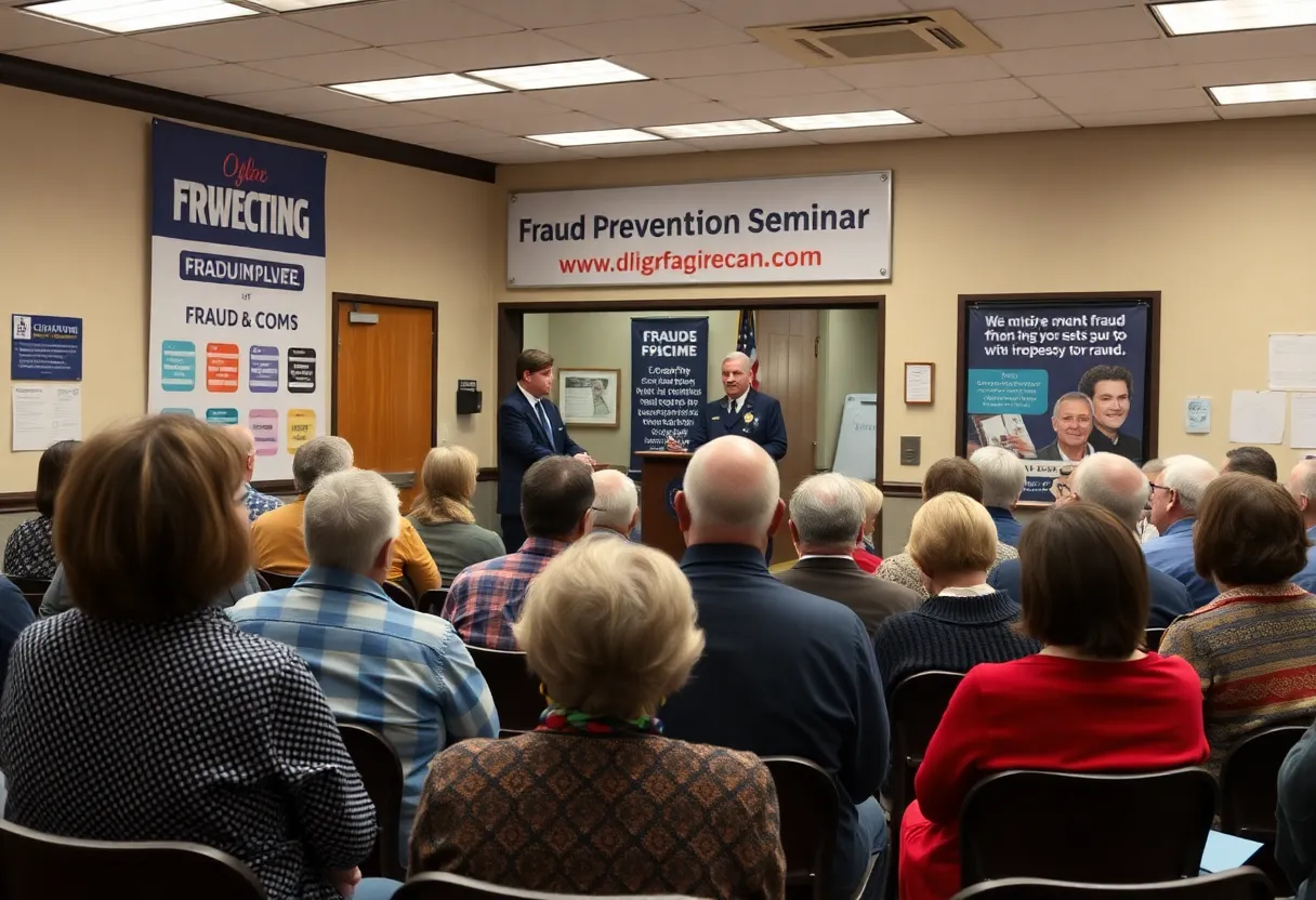 Community members attending a fraud prevention seminar at Beaufort Police Department