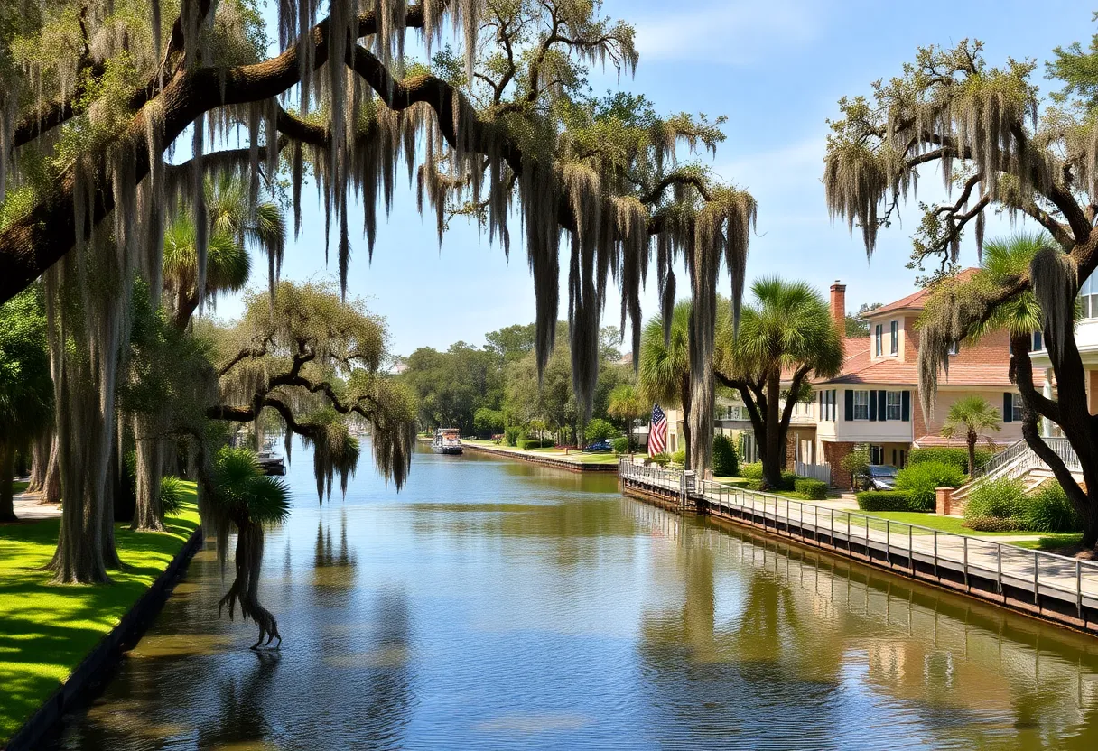 A beautiful landscape of Beaufort SC with water and trees