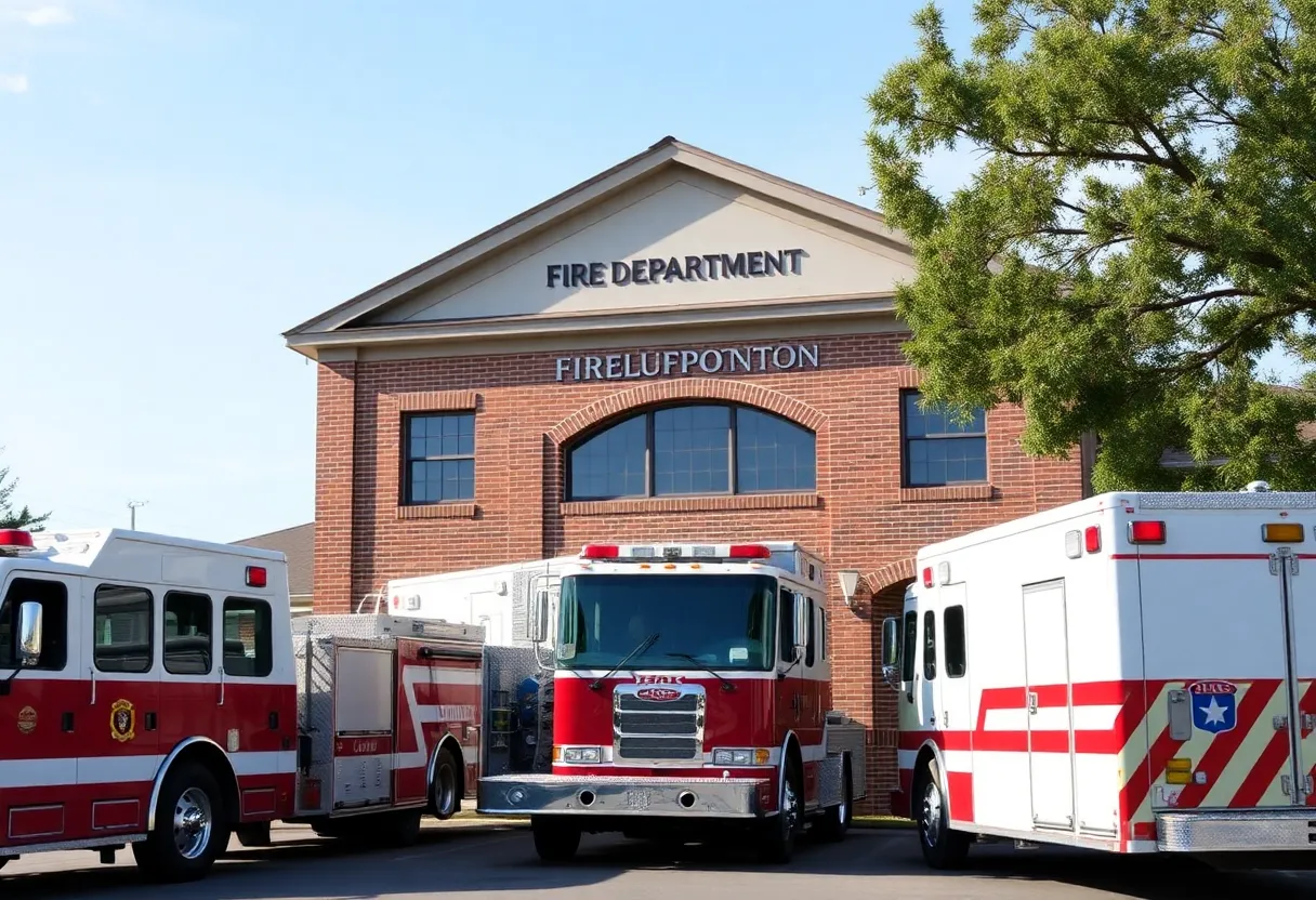 Bluffton fire department building with emergency vehicles
