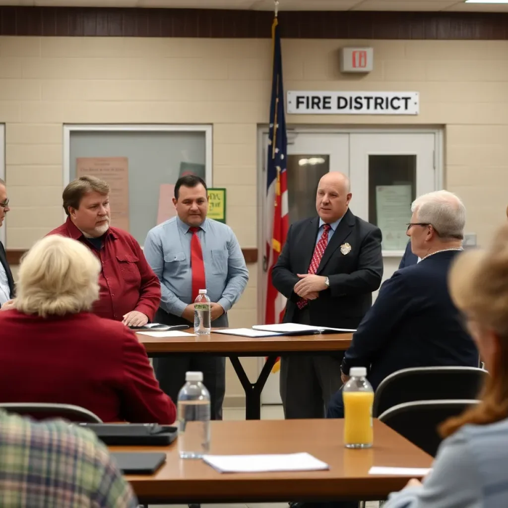 Officials discussing at a Bluffton Township Fire District meeting