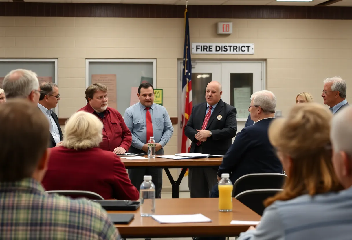 Officials discussing at a Bluffton Township Fire District meeting