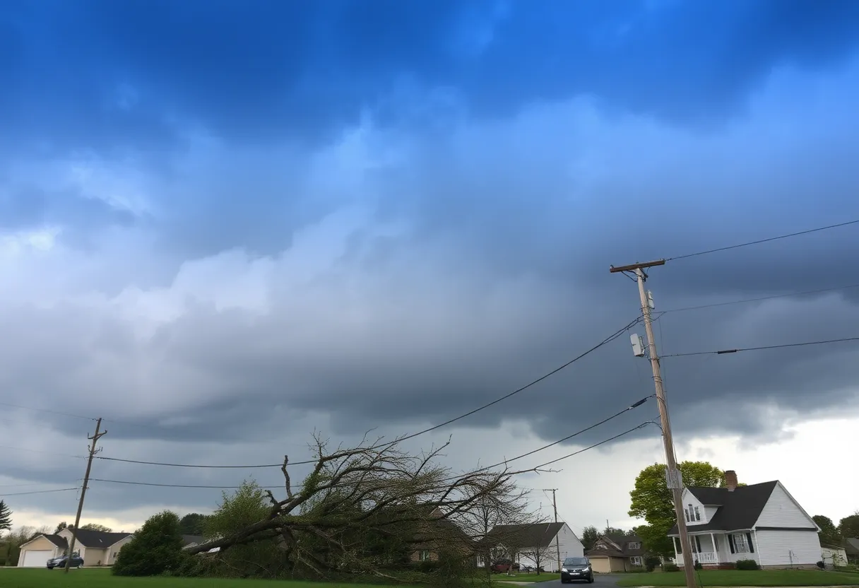 Powerful thunderstorms aftermath in Chester County with downed branches and dark clouds.