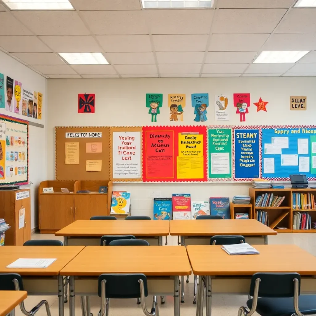 Diverse educational materials in a high school classroom