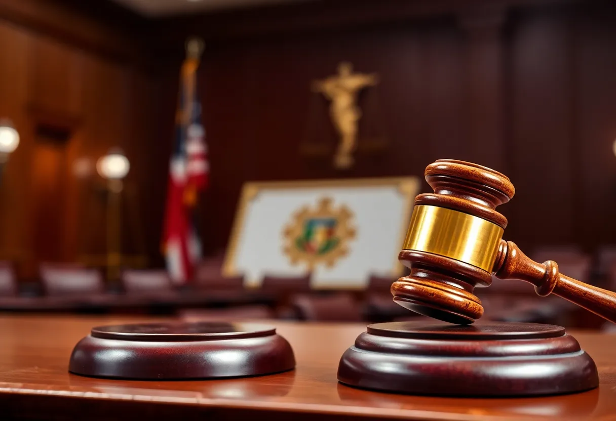 Courtroom scene depicting justice and legal proceedings