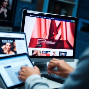 A digital marketing professional showcasing dynamic content on a screen