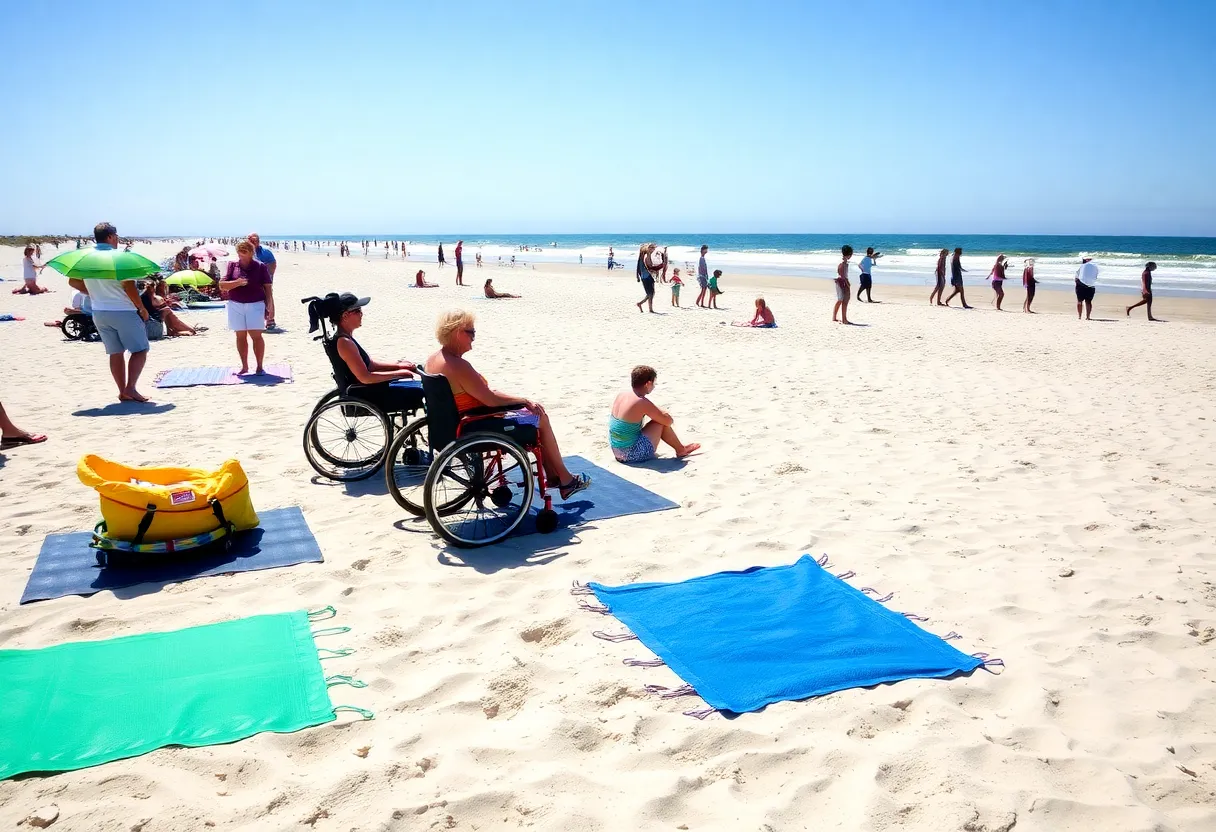 Families enjoying the accessible beach with beach wheelchairs on Hilton Head Island