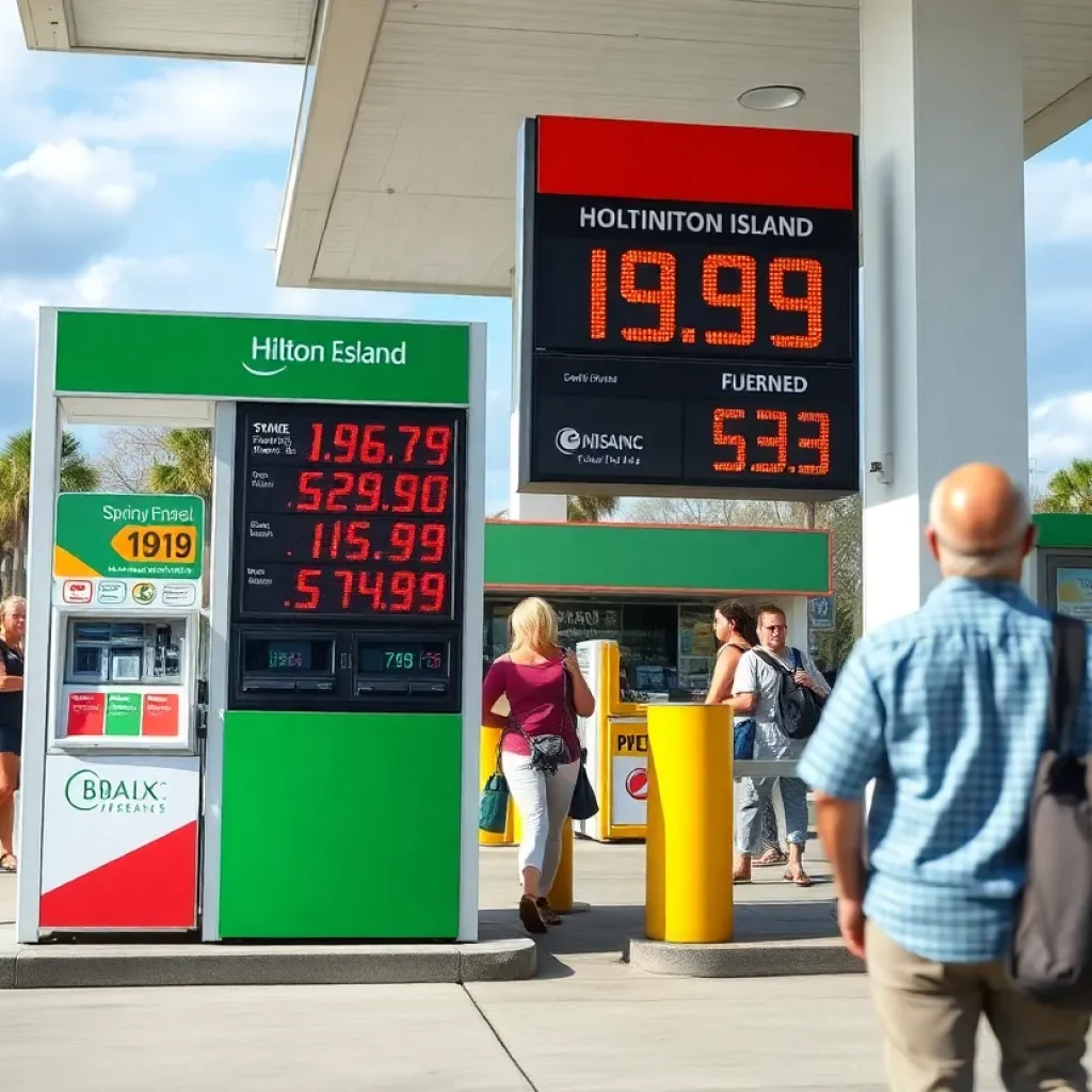 Gas station displaying prices on Hilton Head Island