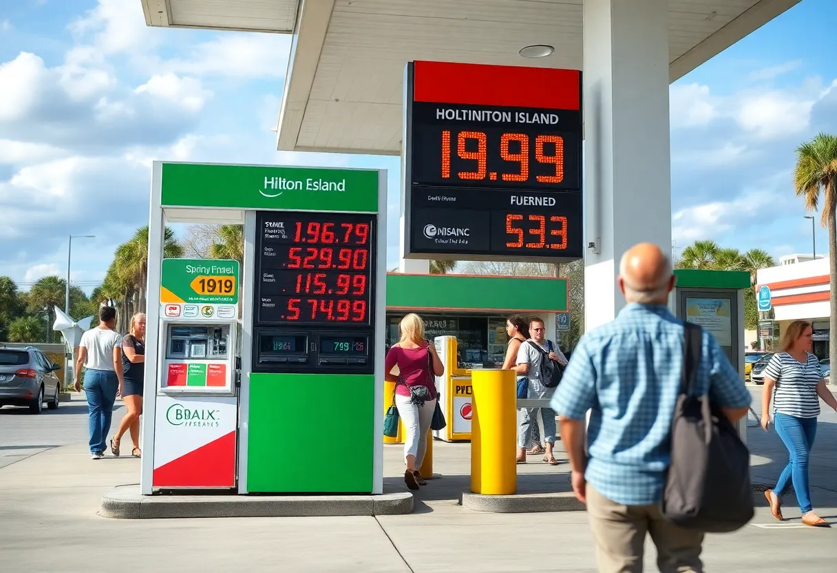 Gas station displaying prices on Hilton Head Island