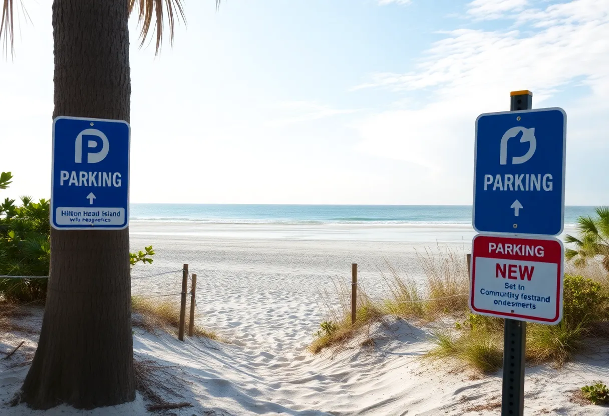 Beach parking at Hilton Head Island with views of the ocean.
