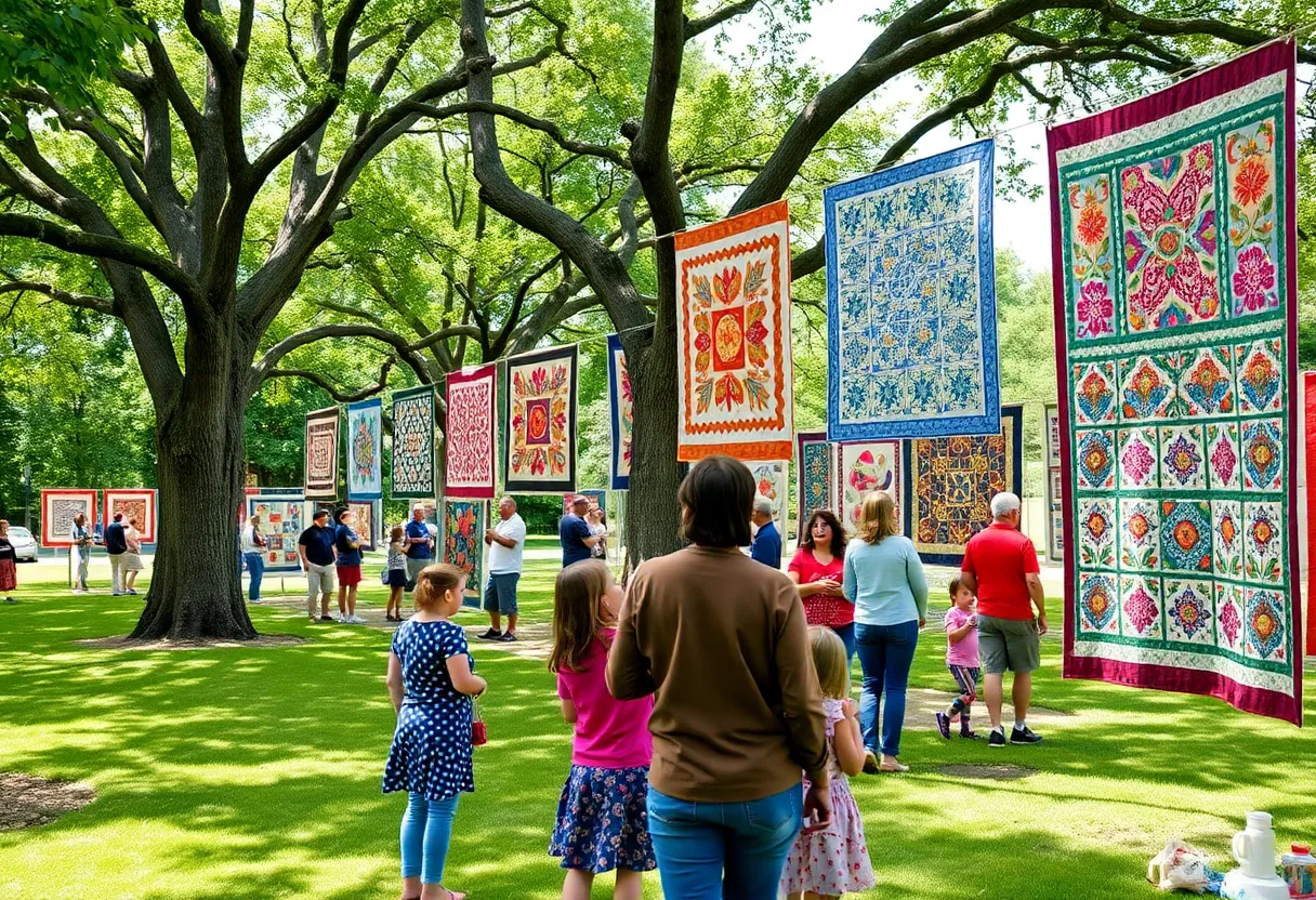 Families enjoying the Hilton Head Island Quilt Celebration in an outdoor park.