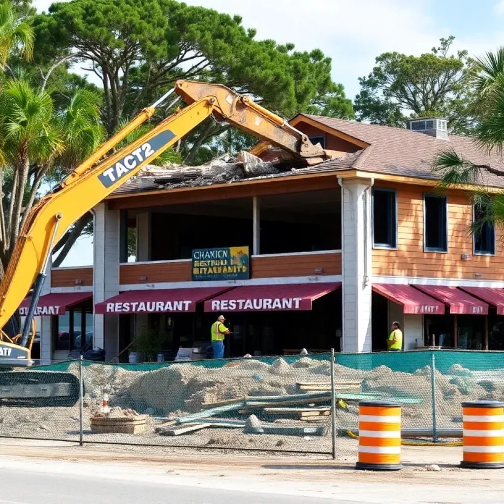 Construction work at the former Aunt Chilada's site for public parking in Hilton Head.