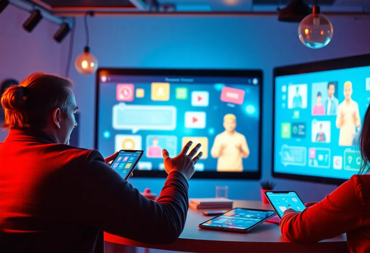 People engaging with interactive storytelling elements in marketing