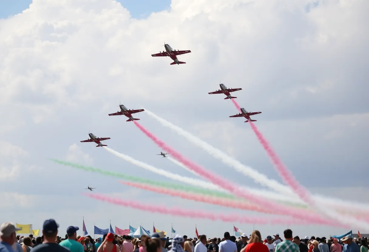 Aerial view of MCAS Beaufort Air Show with military aircraft