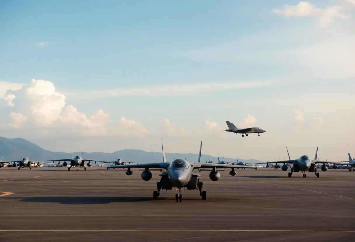 Military air station with aircraft representing leadership changes