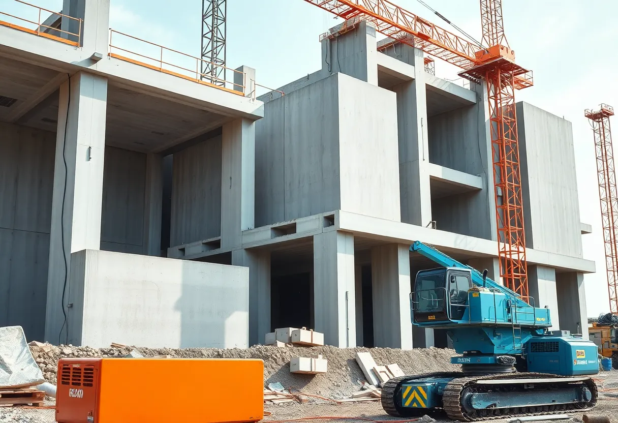 Installation of precast concrete elements at a construction site