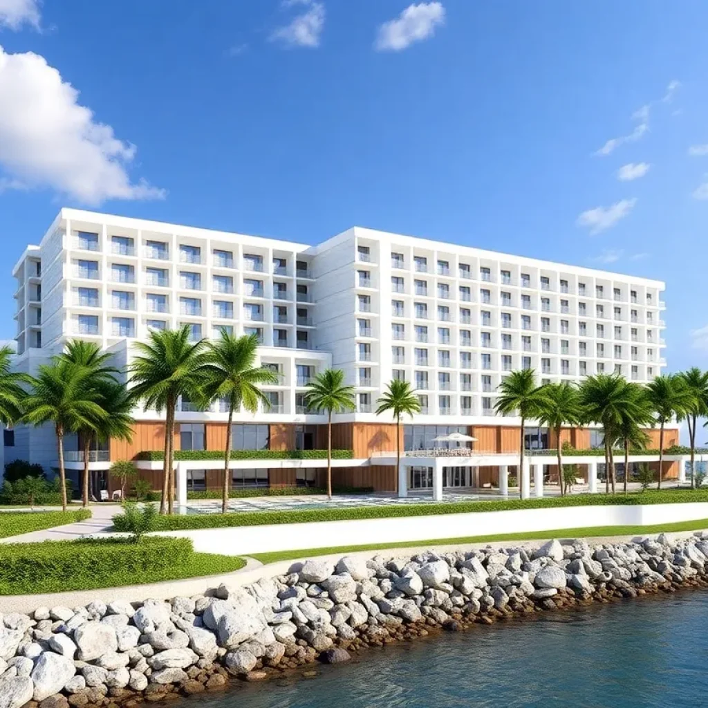 Rendering of a new hotel proposed for Hutchinson Island in Savannah.
