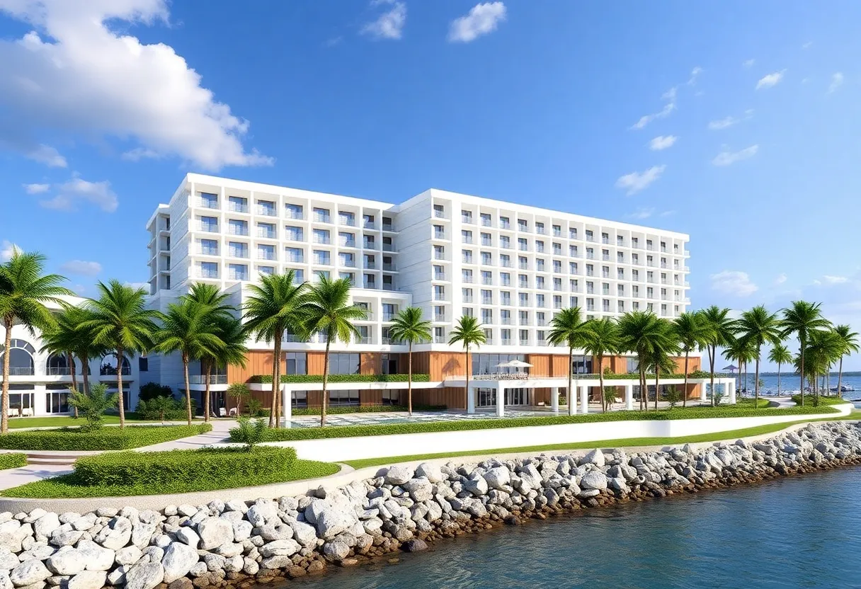 Rendering of a new hotel proposed for Hutchinson Island in Savannah.