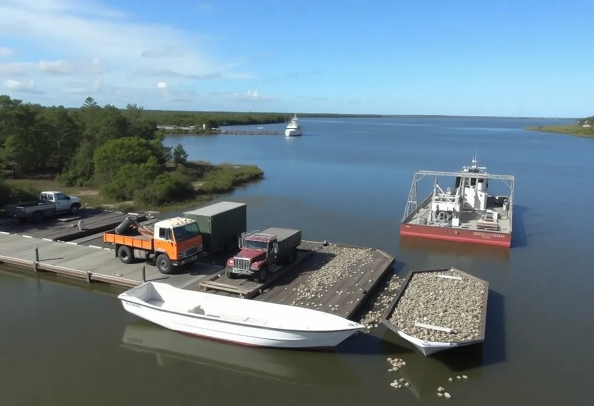 Oyster shell reseeding project at a boat landing in Beaufort County