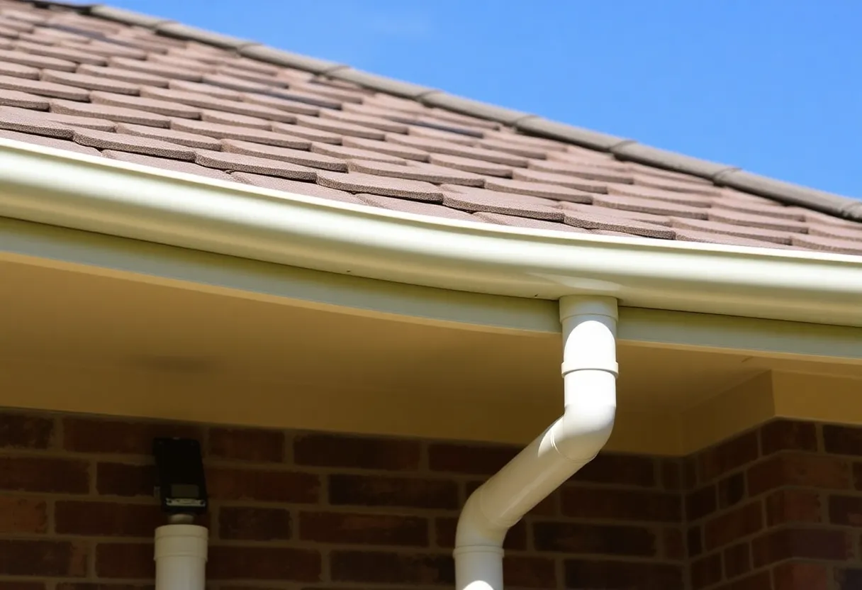 Proper roof water drainage systems including gutters and downspouts.