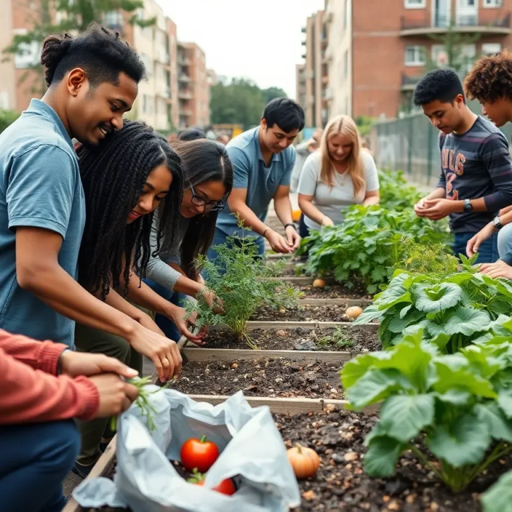 People collaborating in a community garden in Savannah