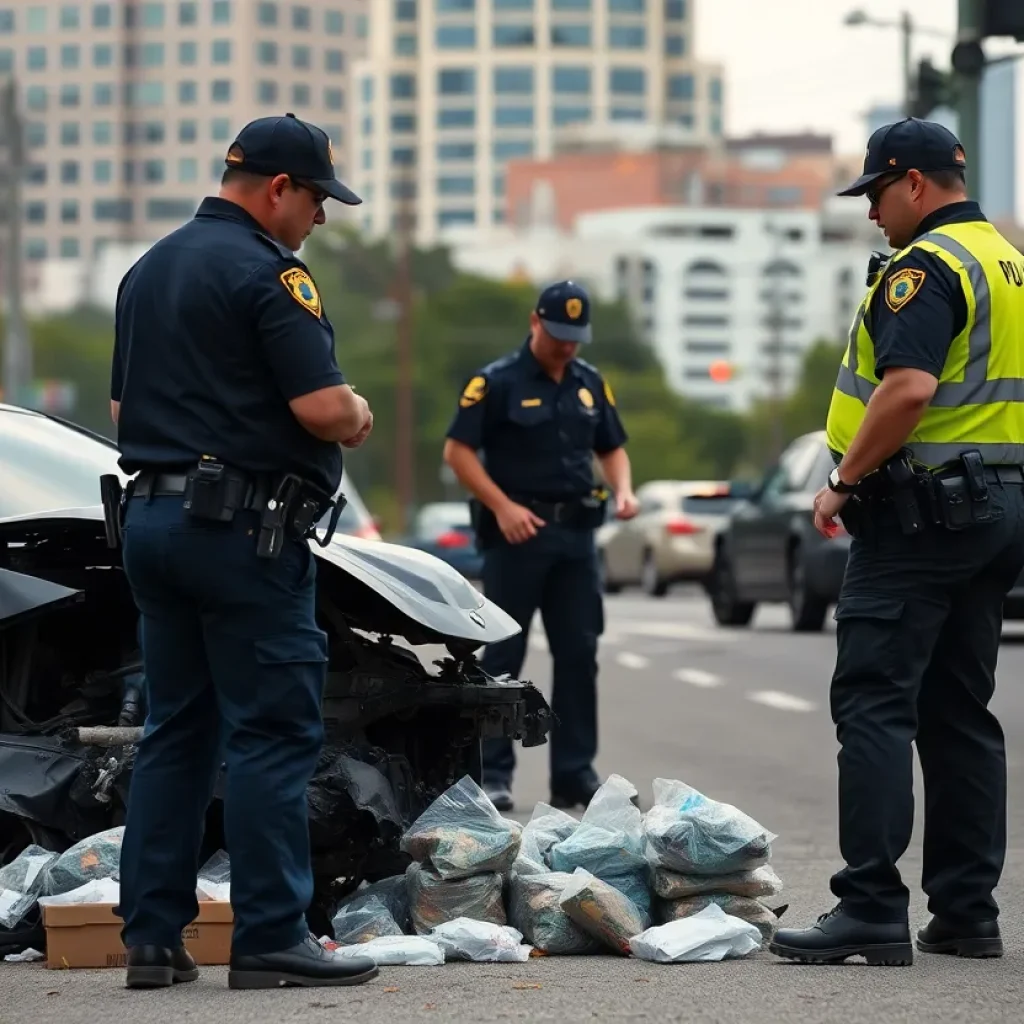 Police examining a crash site related to drug charges in Savannah.